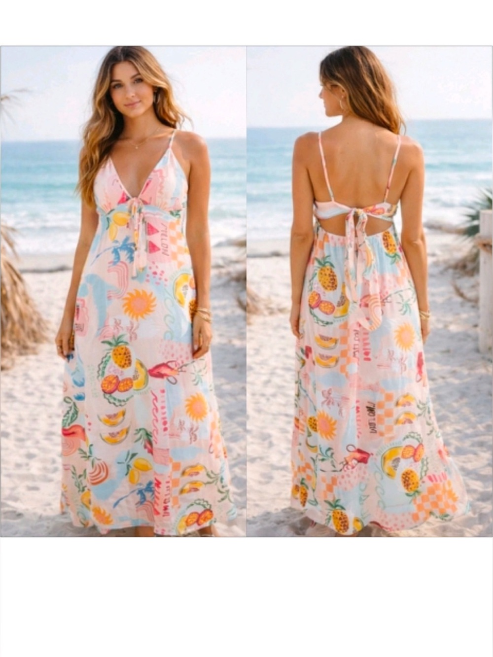 Summer Citrus Print Maxi Dress - Pink